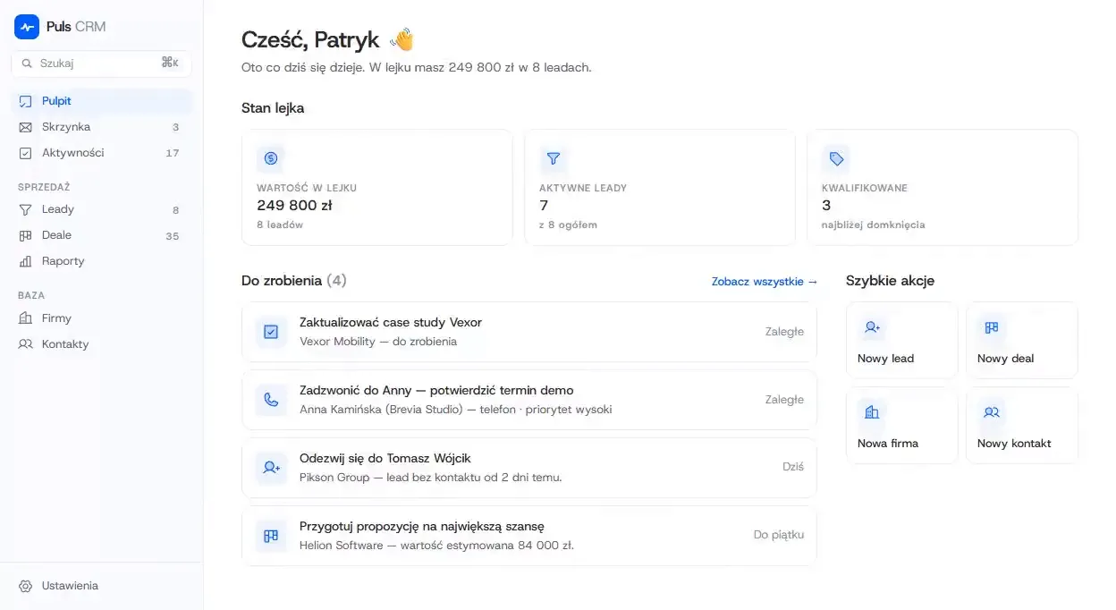 Prototyp desktopowej aplikacji CRM - podgląd ekranu