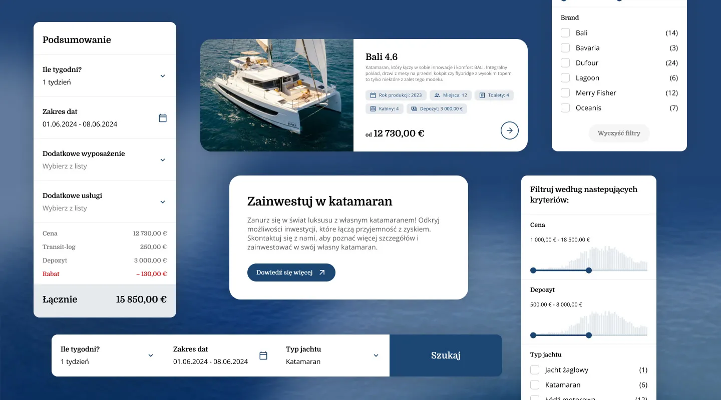 Bosfor Charter - ekran wynajmu jachtu.