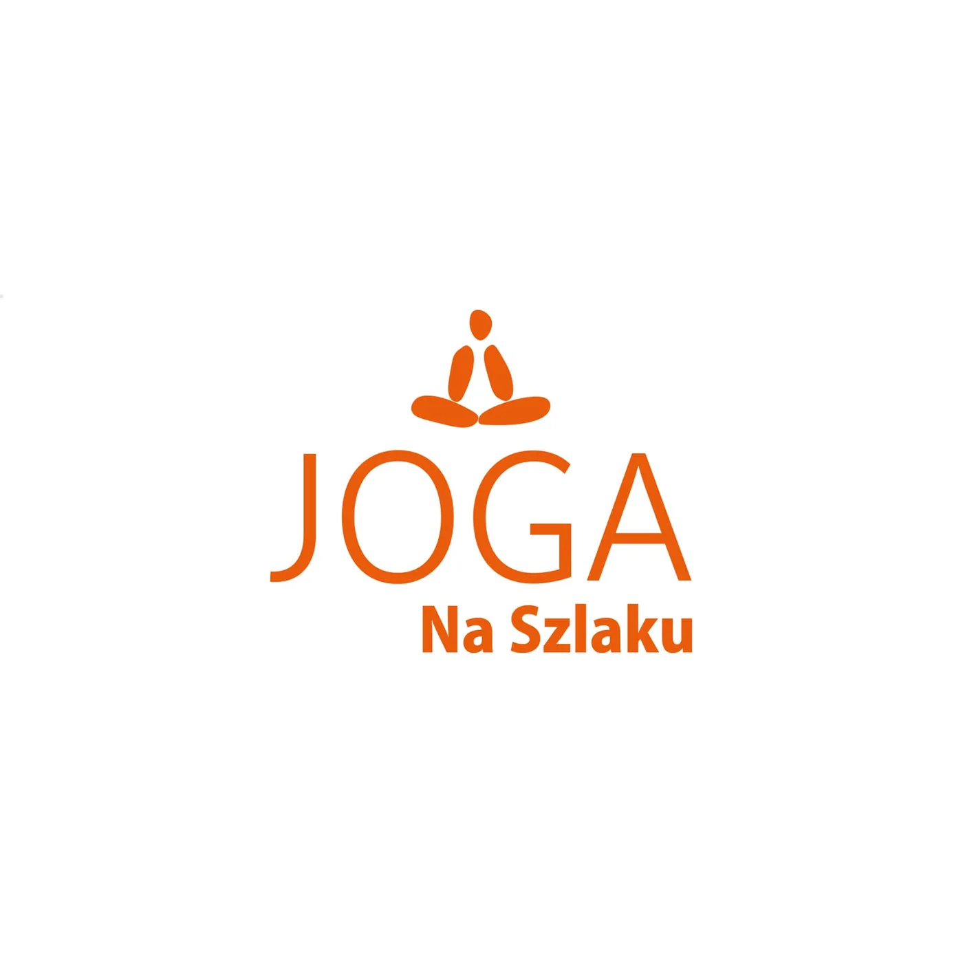 Joga Na Szlaku - logo: ikona postaci w pozycji lotosu nad napisem „Joga Na Szlaku", w kolorze pomarańczowym, na białym tle.