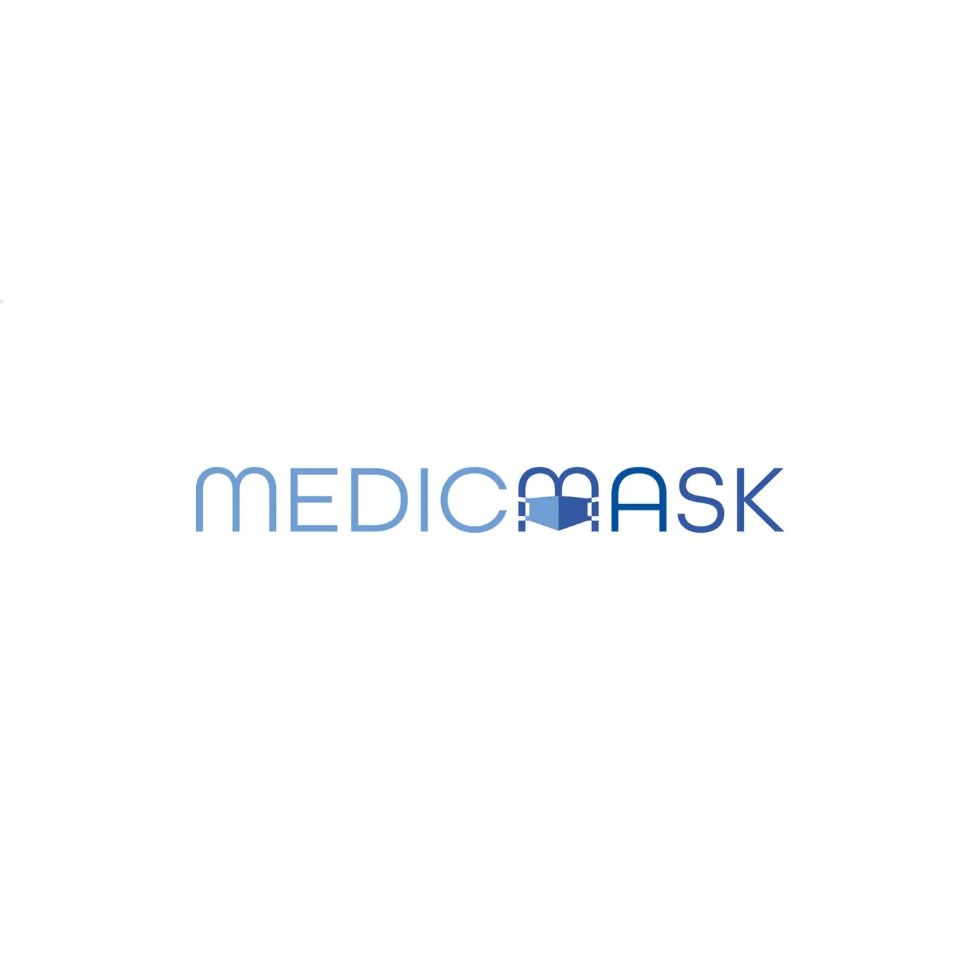 MedicMask - logotyp marki: napis „MedicMask" z ikoną maseczki wpisaną w literę M, na białym tle.