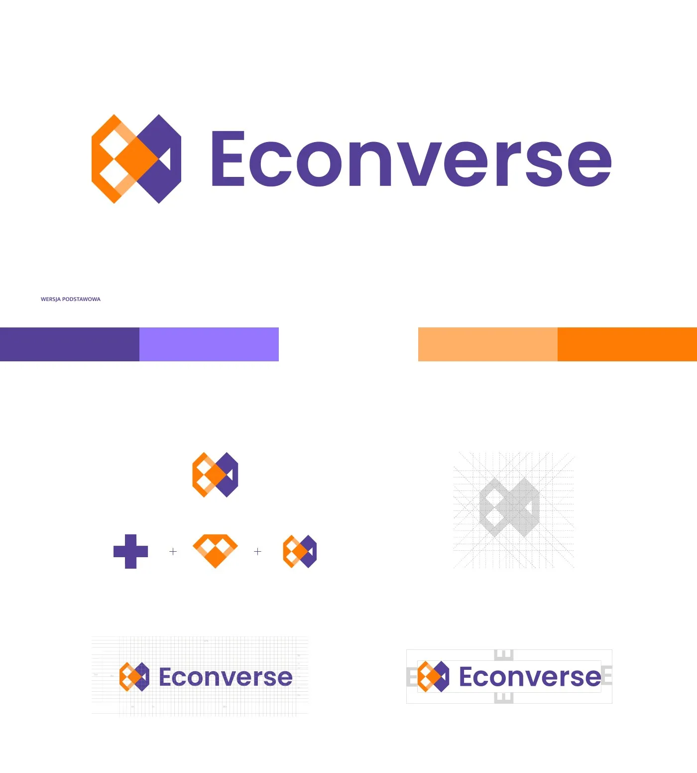 Econverse - logo marki, paleta kolorów oraz warianty logo użyte w serwisie.